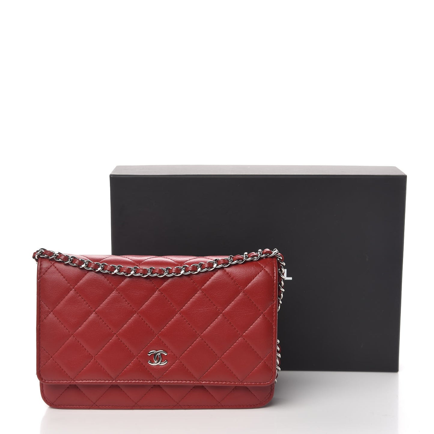Lambskin Quilted Wallet On Chain WOC Red