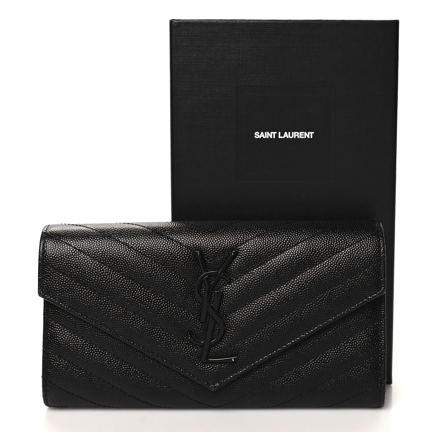 Grain De Poudre Matelasse Chevron Monogram Flap Wallet Black