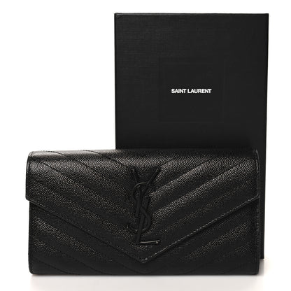 Saint Laurent Grain De Poudre Matelasse Chevron Monogram Flap Wallet Black 11 of 11
