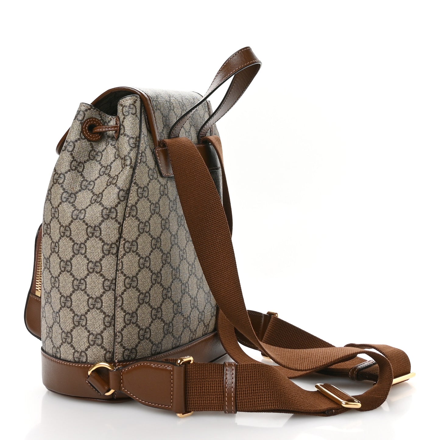 GG Supreme Monogram Azalea Calfskin Retro Interlocking G Buckle Backpack Beige Ebony Brown Sugar