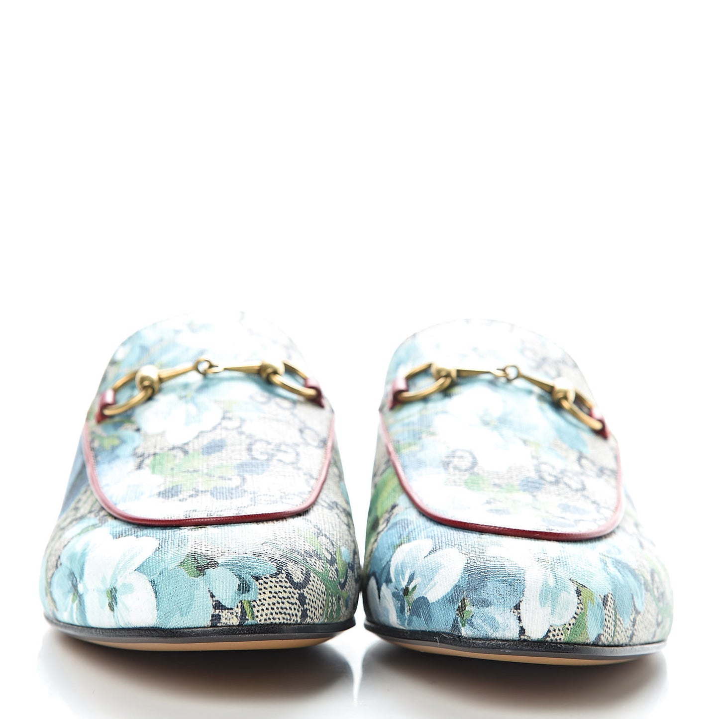 GG Supreme Monogram Blooms Womens Princetown Slippers 37.5 Beige Blue Navy Hibiscus Red