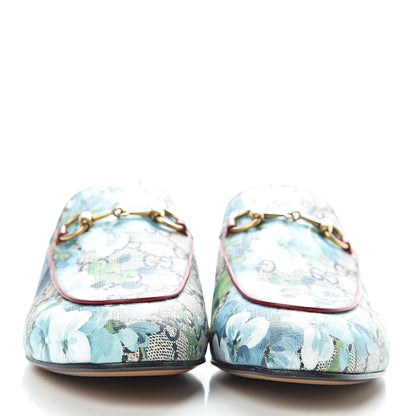 Gucci GG Supreme Monogram Blooms Womens Princetown Slippers 37.5 Beige Blue Navy Hibiscus Red 2 of 9