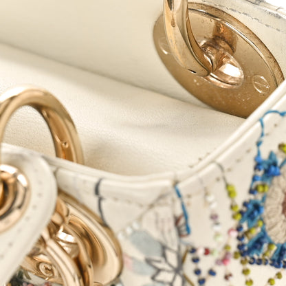 Christian Dior Calfskin Embroidered Beaded Geometric Cannage Mini Lady Dior White Multicolor 10 of 13