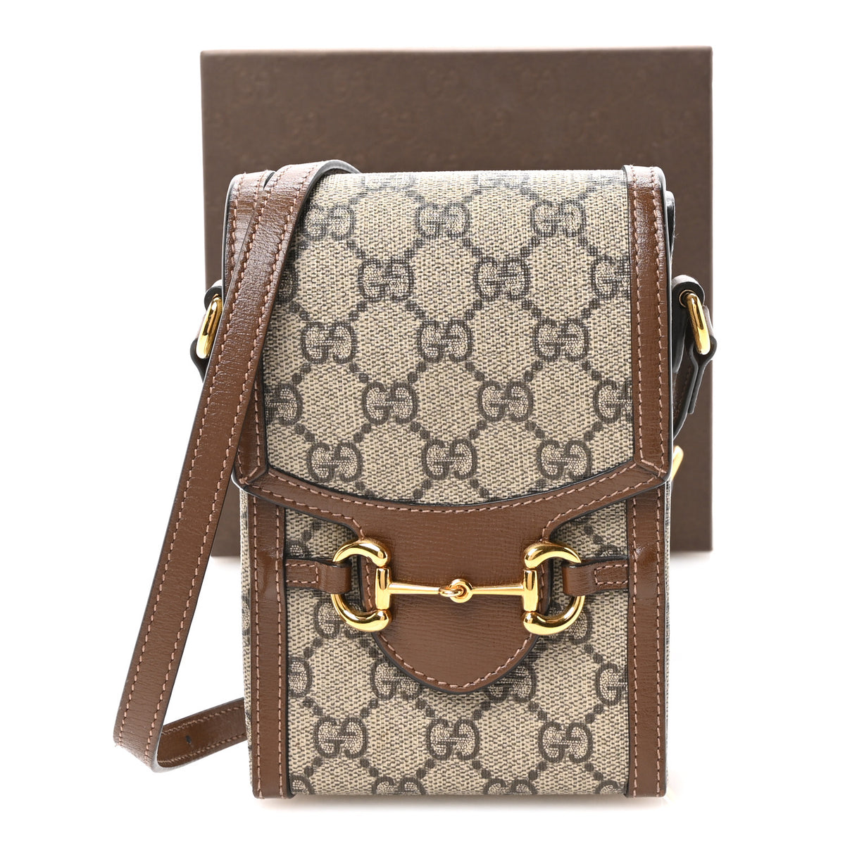 Gucci GG Supreme Monogram Mini Horsebit 1955 Crossbody Bag Beige Brown Sugar 10 of 10