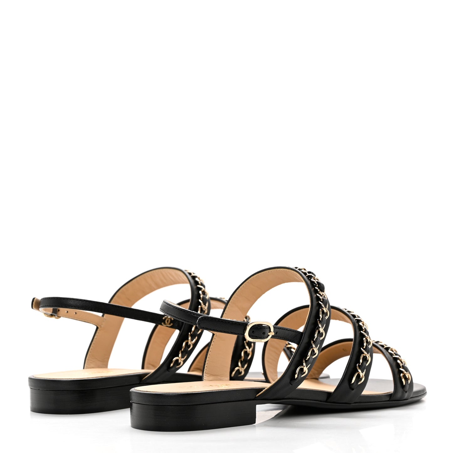 Lambskin Chain Sandals 39 Black