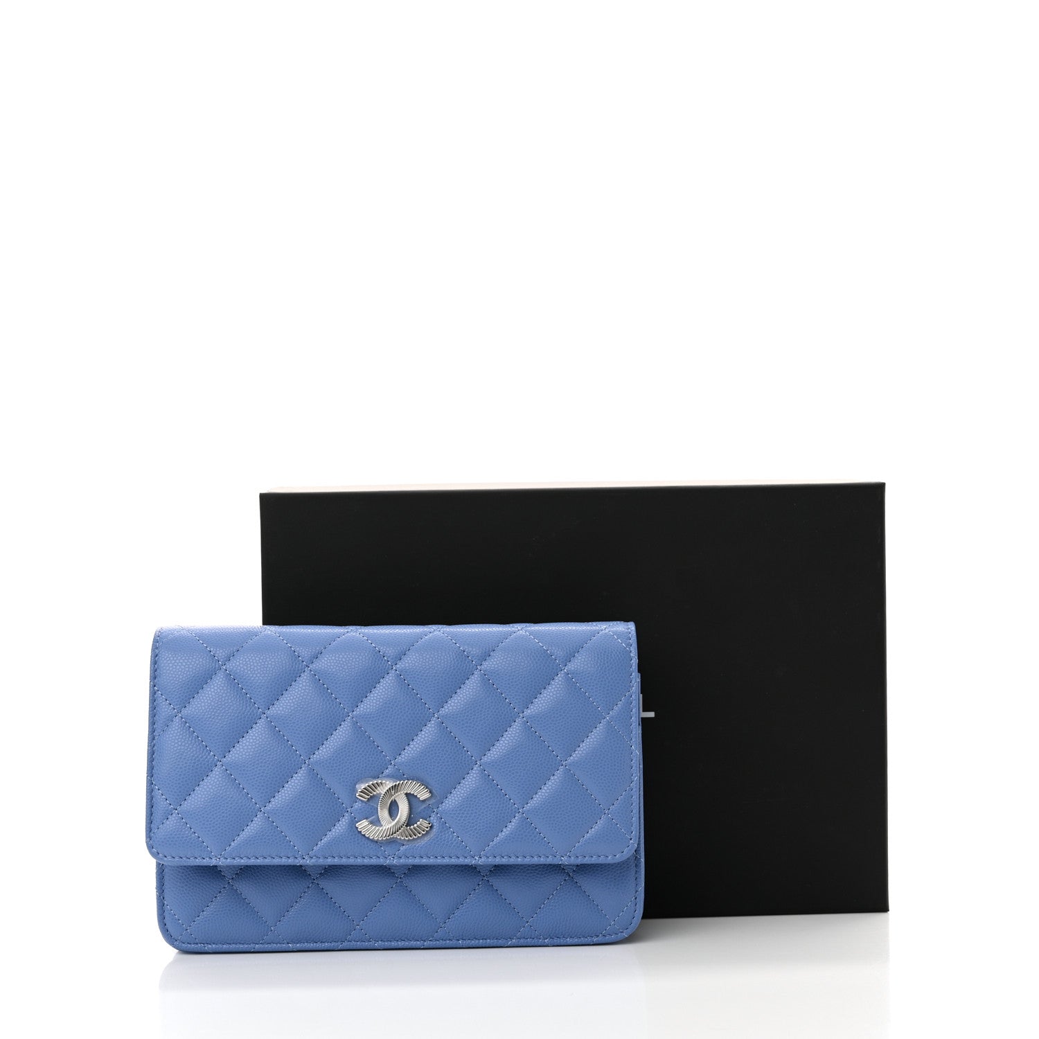 Chanel Caviar Quilted Ribbed Metal Wallet on Chain WOC Blue 12 of 12