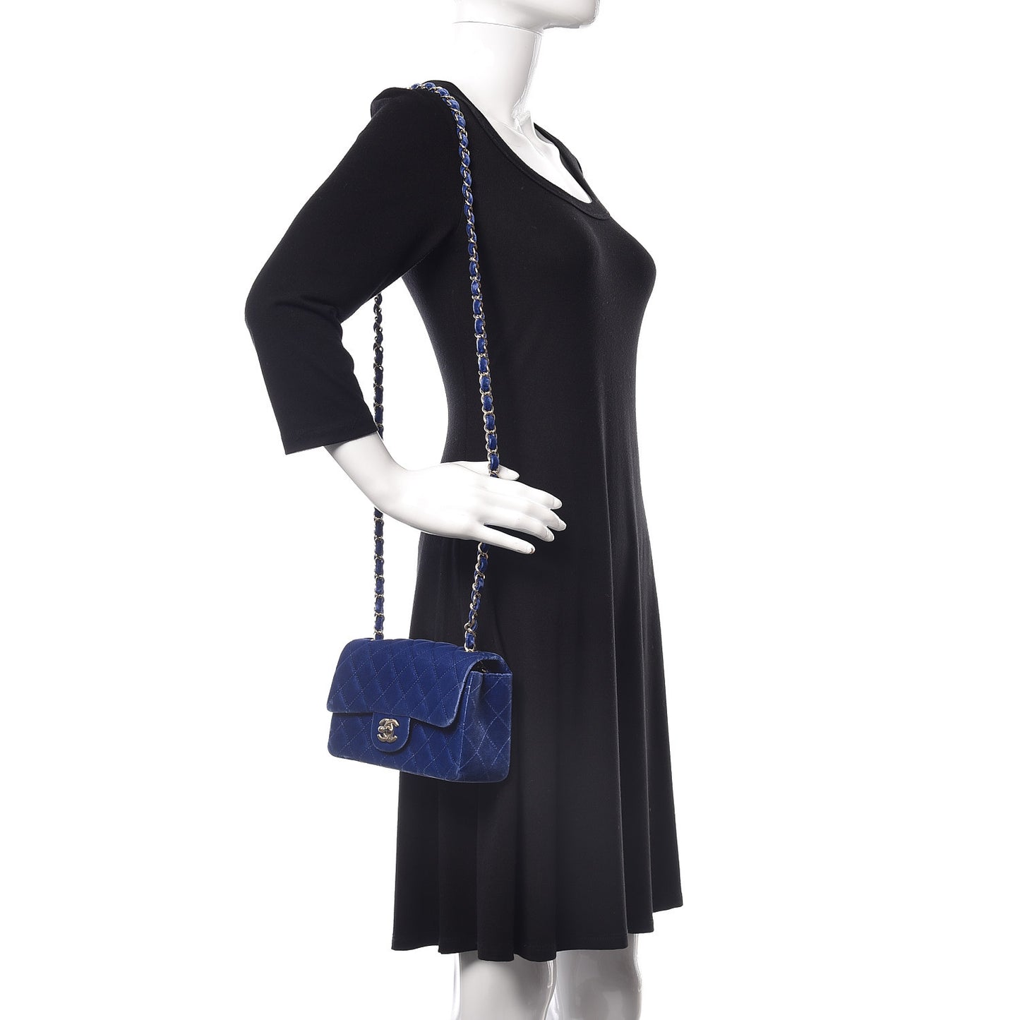 Velvet Quilted Mini Rectangular Flap Blue