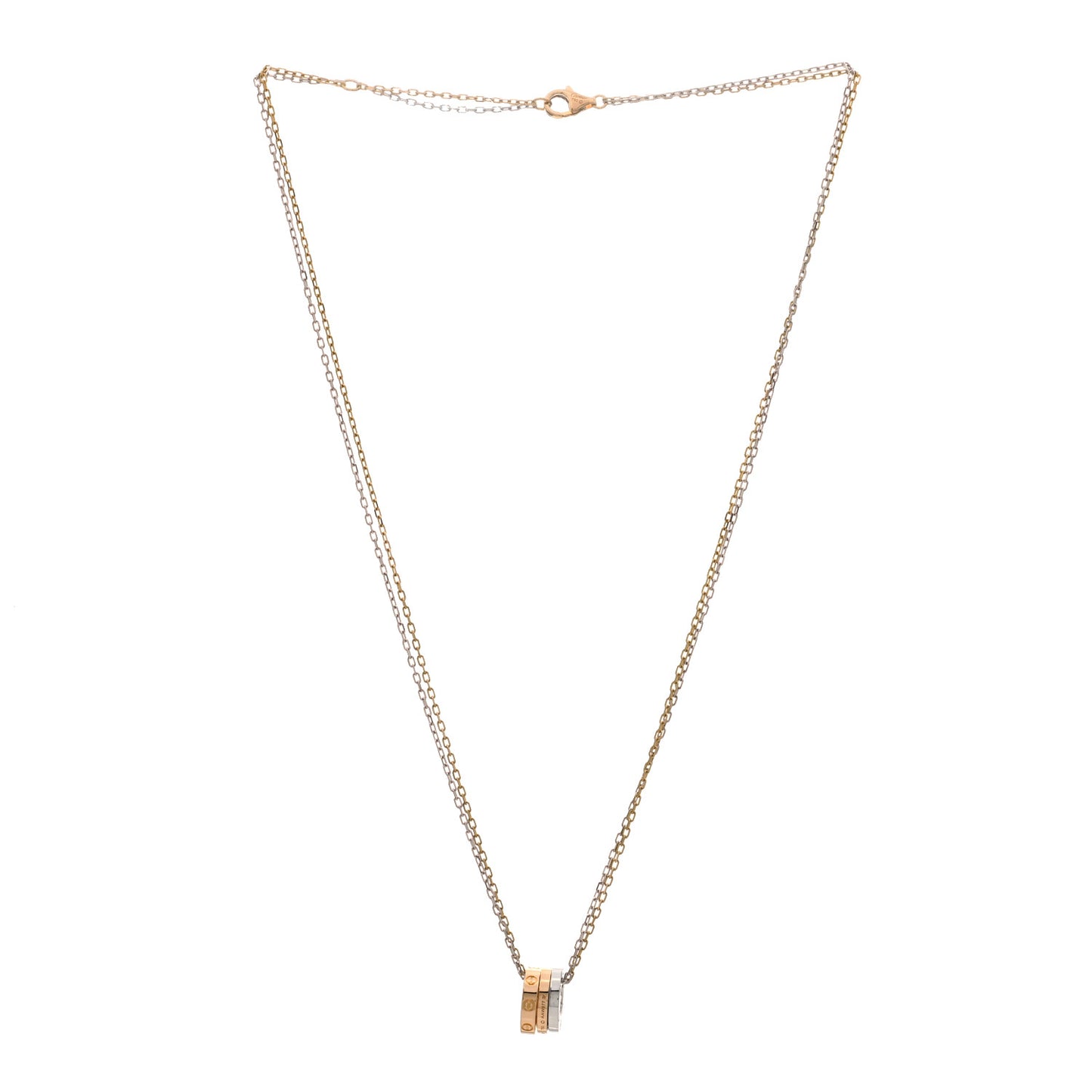 18K White Pink Gold Diamond Three Ring LOVE Pendant Necklace