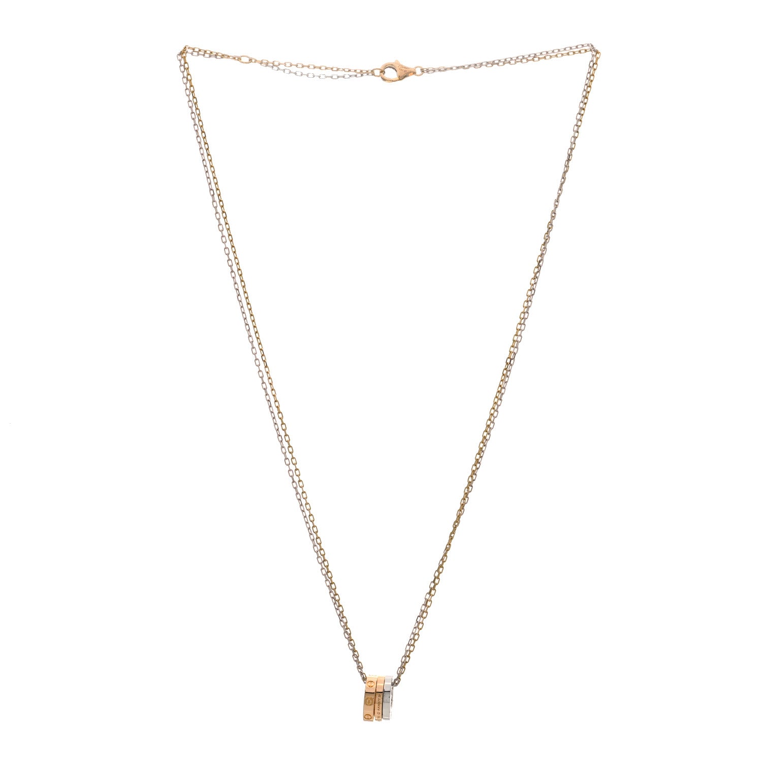 Cartier 18K White Pink Gold Diamond Three Ring LOVE Pendant Necklace 2 of 4
