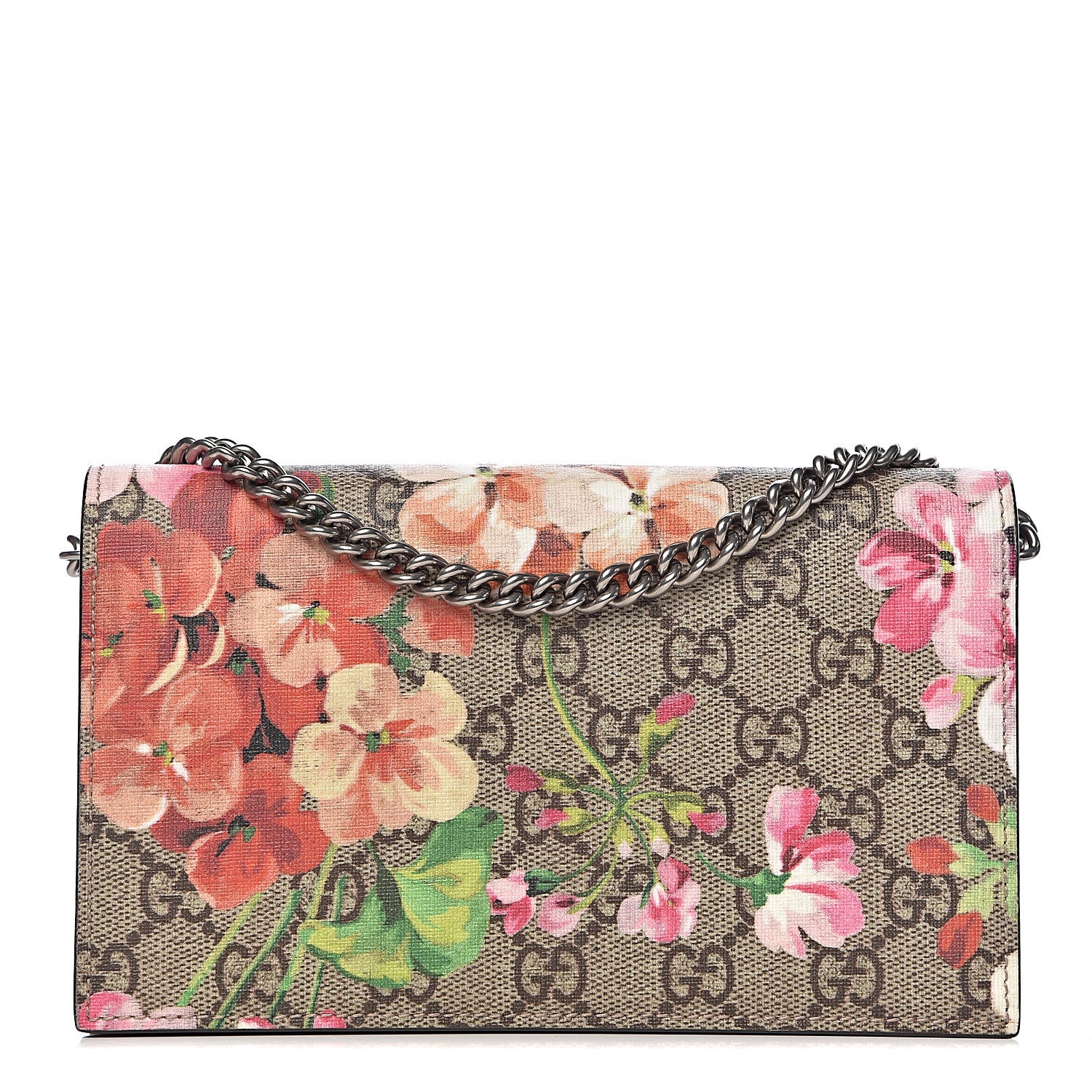 Gucci GG Supreme Monogram Blooms Chain Wallet Beige Multicolor Dry Rose 1 of 11
