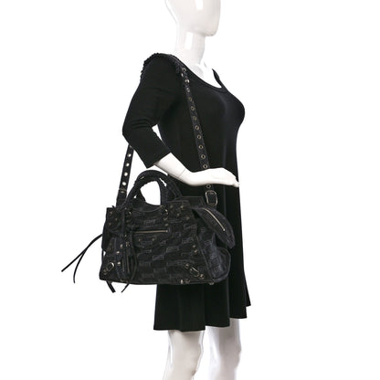 Balenciaga Washed Denim BB Monogram Neo Cagole City Handbag Black 2 of 8