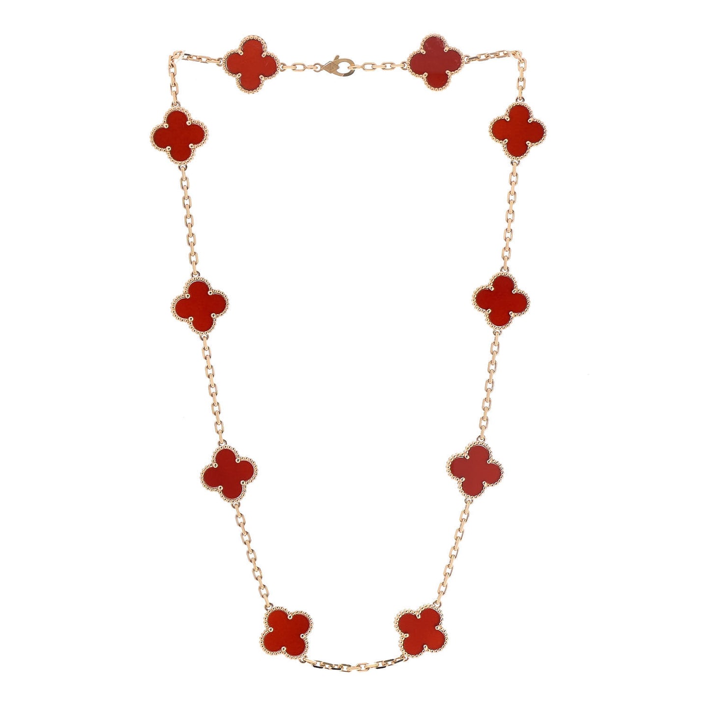 18K Yellow Gold Carnelian 10 Motifs Vintage Alhambra Necklace