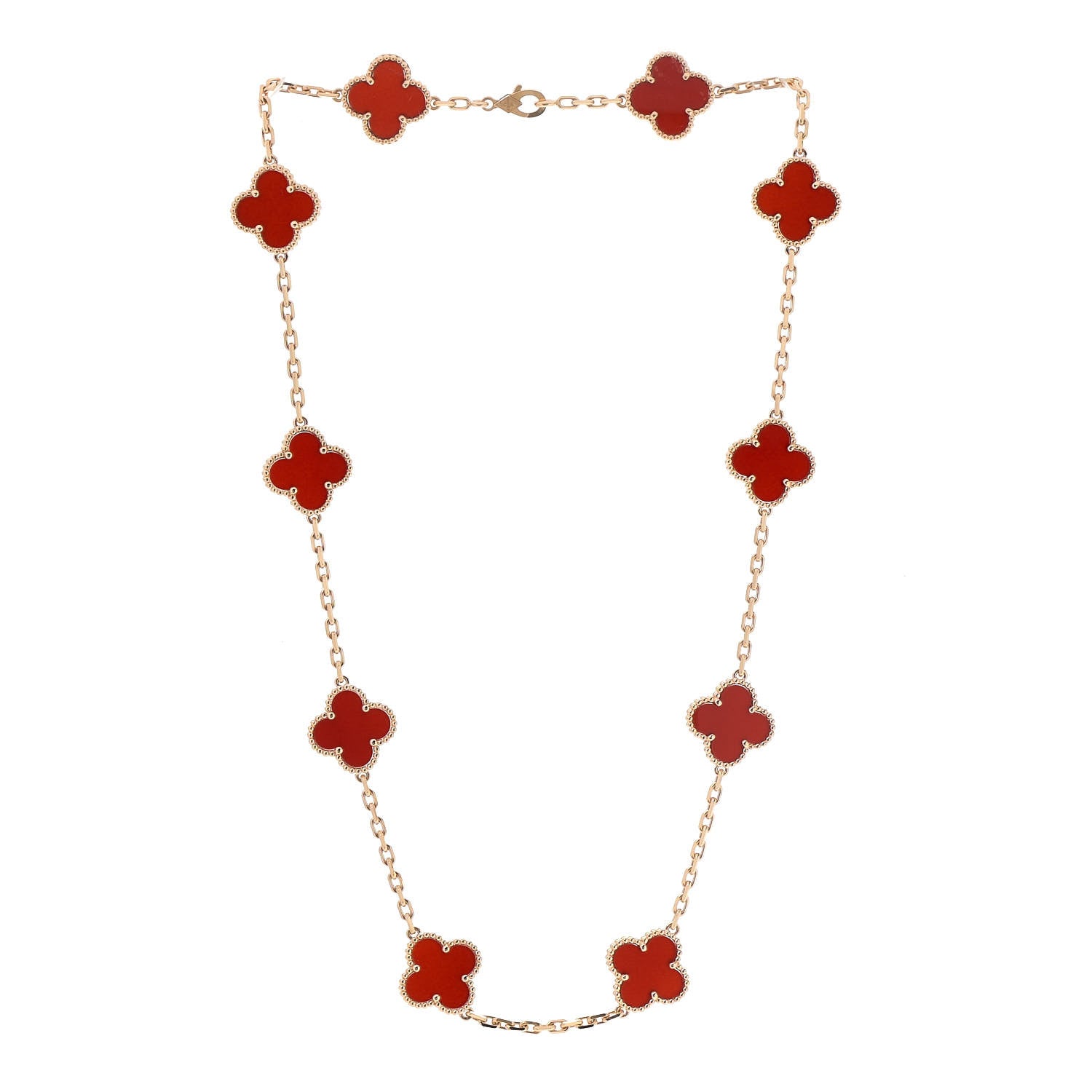 Van Cleef & Arpels 18K Yellow Gold Carnelian 10 Motifs Vintage Alhambra Necklace 3 of 7