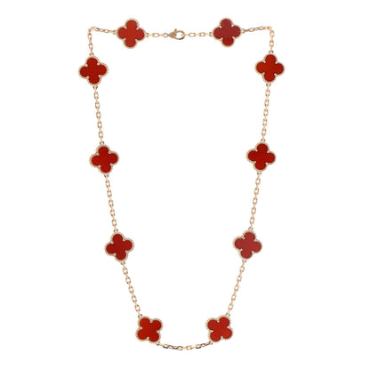 Van Cleef & Arpels 18K Yellow Gold Carnelian 10 Motifs Vintage Alhambra Necklace 3 of 7