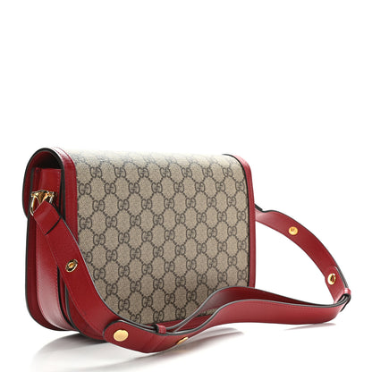 Gucci GG Supreme Monogram Azalea Calfskin Horsebit 1955 Shoulder Bag Beige Ebony New Cherry Red 3 of 9