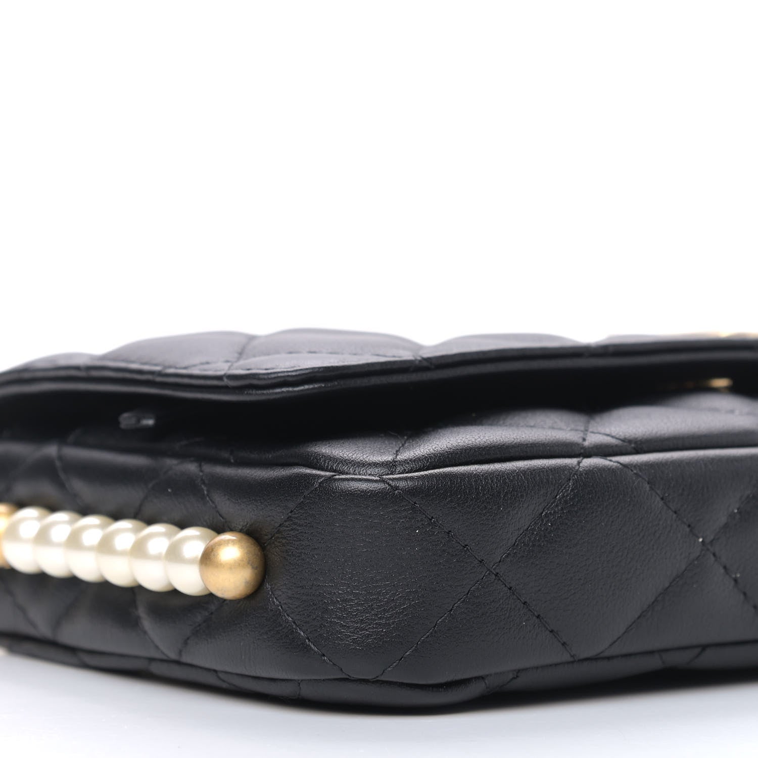 Chanel Calfskin Quilted Pearl Wallet On Chain WOC Black 7 of 8