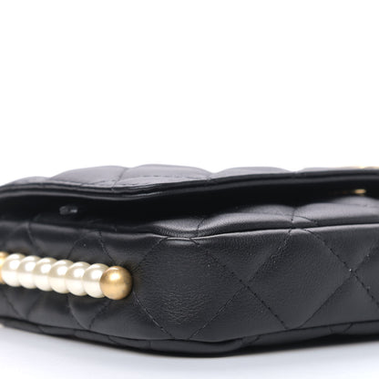 Chanel Calfskin Quilted Pearl Wallet On Chain WOC Black 7 of 8