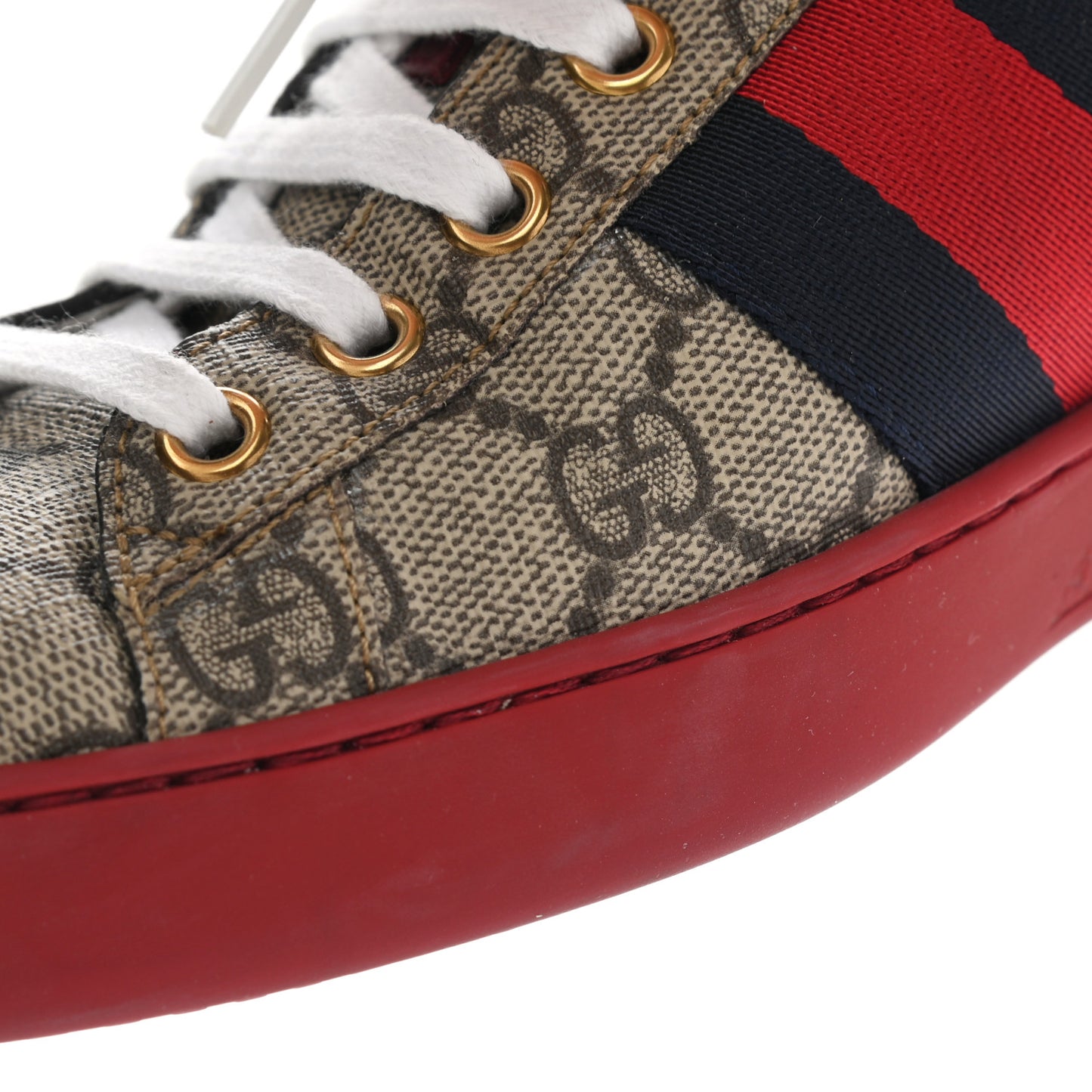 GG Supreme Monogram Ayers Mens New Ace Low-Top Sneaker 7 Beige Red