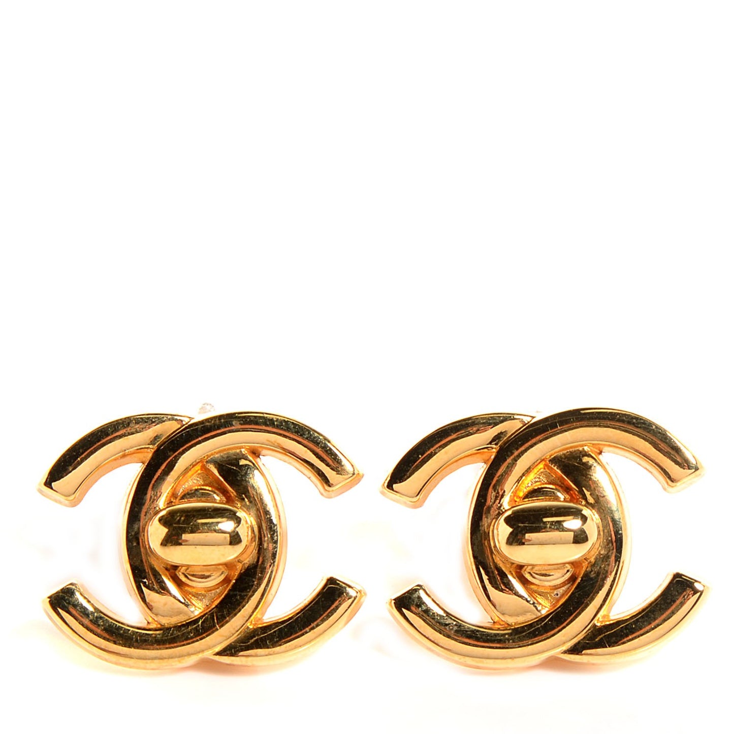 Metal CC Turnlock Clip On Earrings Gold