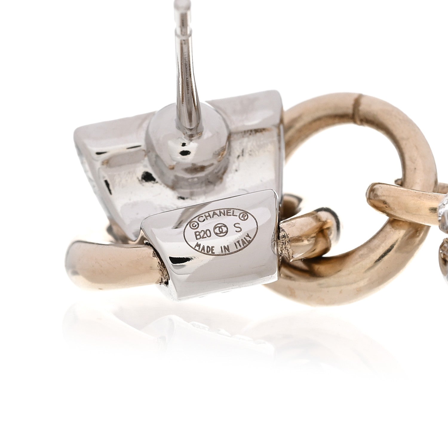 Chanel Crystal Heart CC Drop Earrings Silver Gold 4 of 5