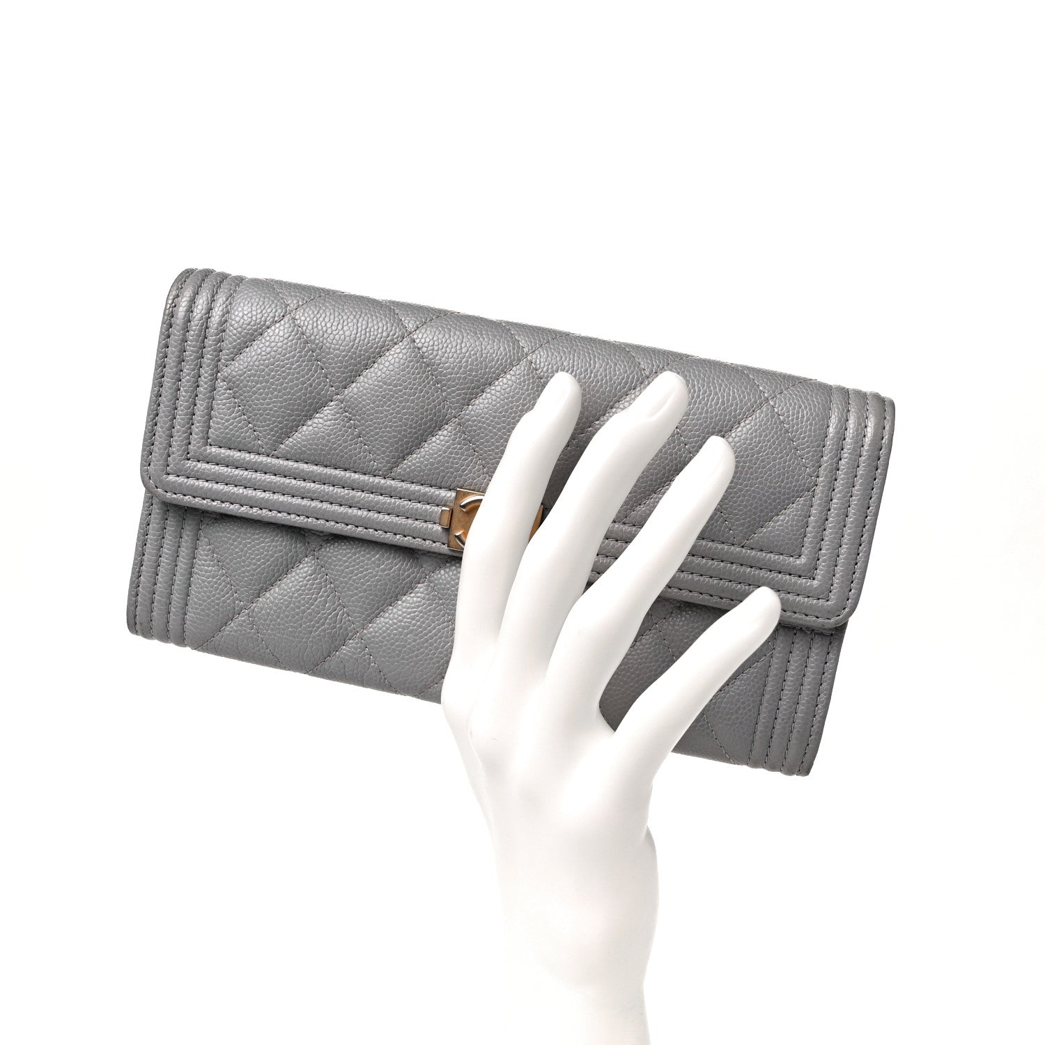 Chanel Caviar Quilted Large Boy Gusset Flap Wallet Grey 2 of 11