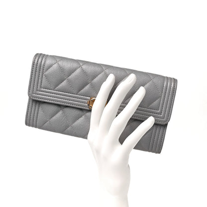 Chanel Caviar Quilted Large Boy Gusset Flap Wallet Grey 2 of 11