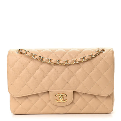 Chanel Caviar Quilted Jumbo Double Flap Light Beige 1 of 11