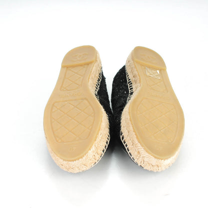 Chanel Tweed Patent Goatskin Sequin CC Espadrilles 40 Black 5 of 8