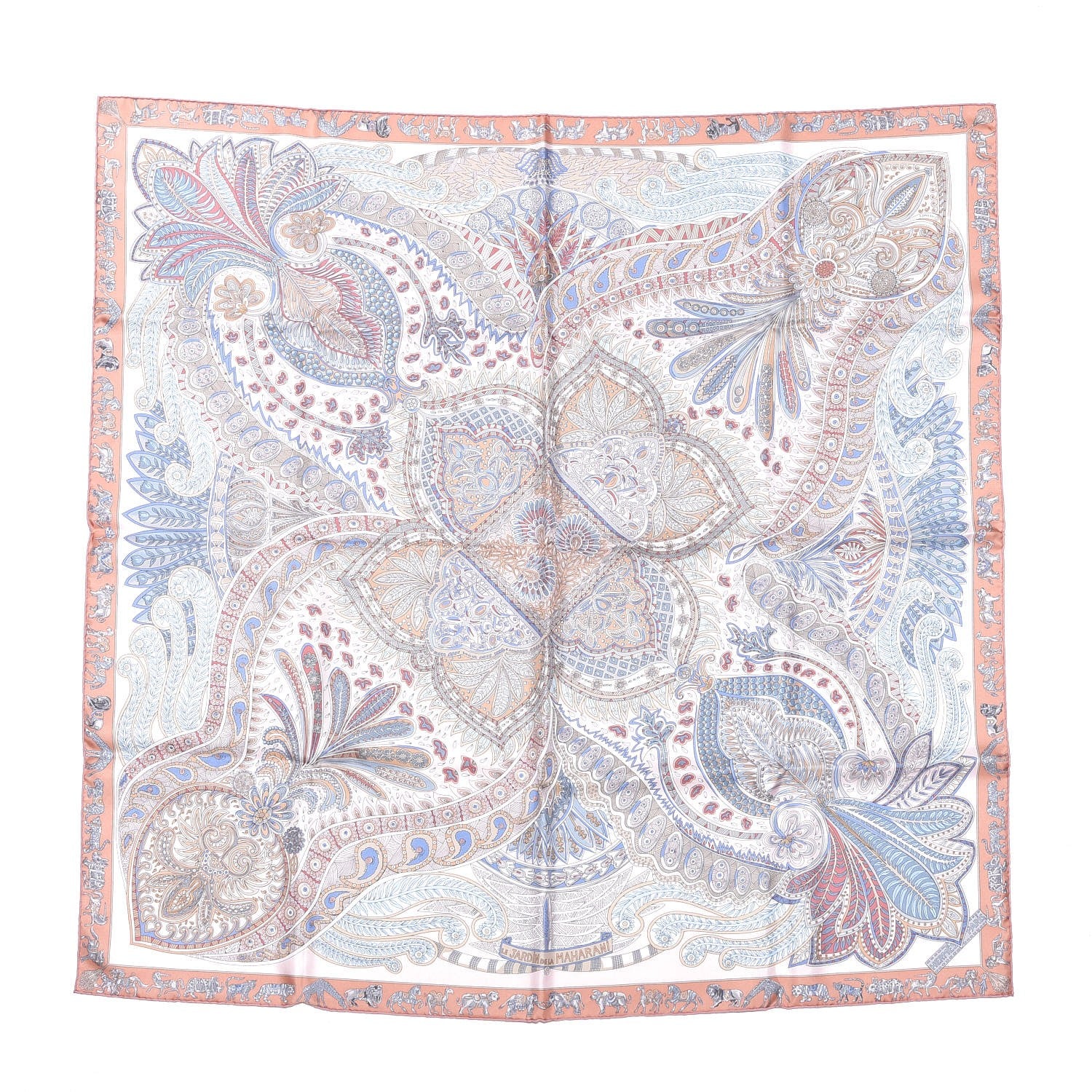 Hermes Silk Le Jardin De La Maharani Scarf 90 Rose Pale Aqua Poudre 1 of 6