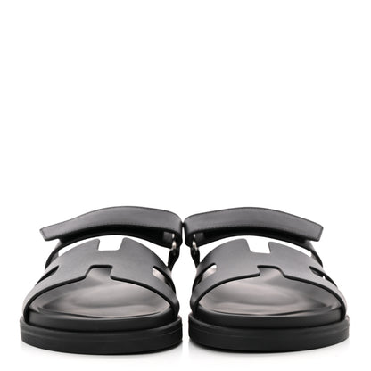 Hermes Calfskin Womens Chypre Sandals 36.5 Black 2 of 11