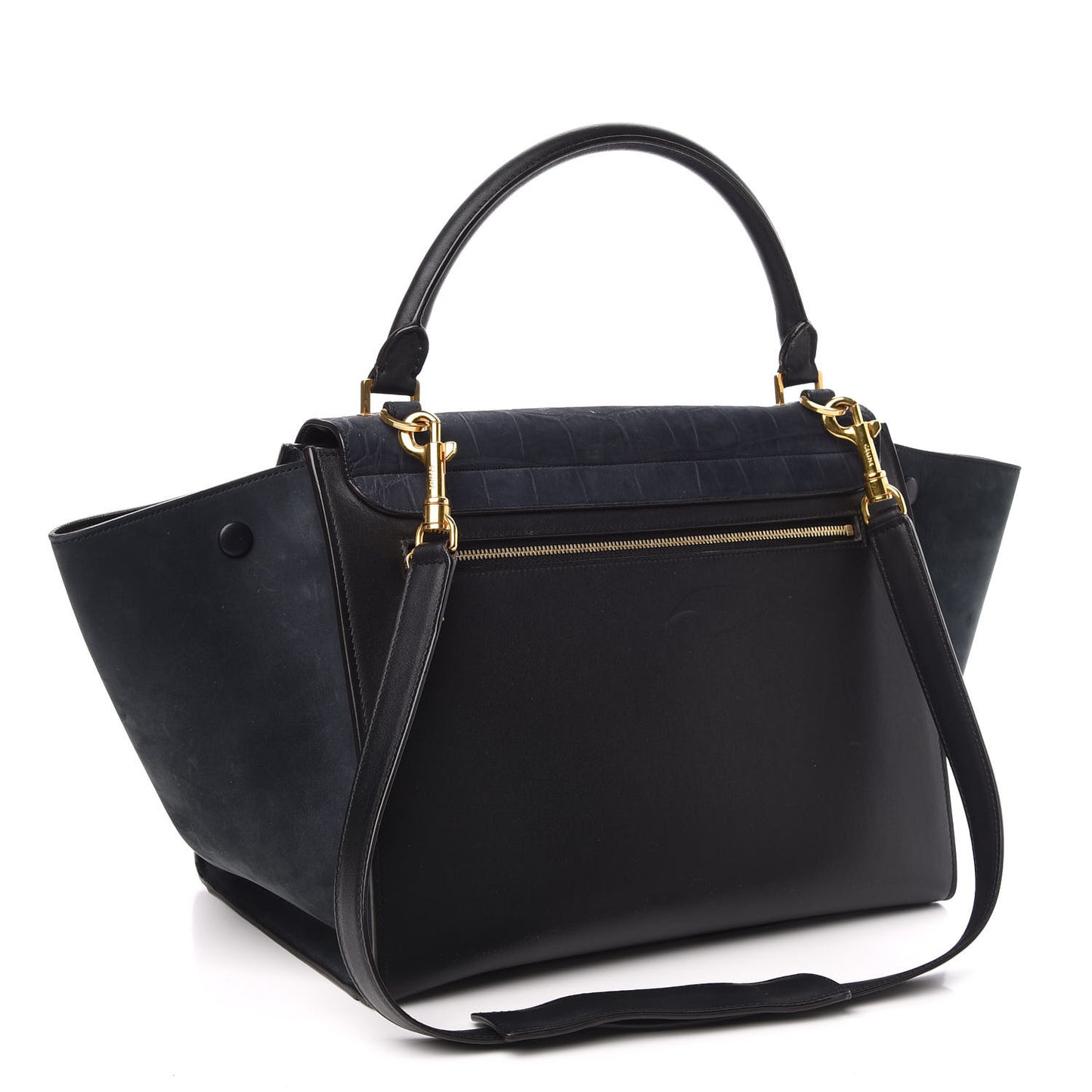 Nubuck Crocodile Embossed Small Trapeze Navy