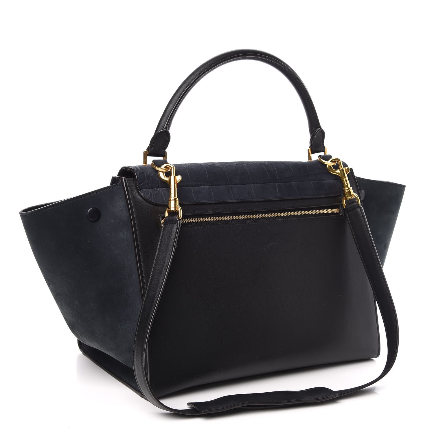 Celine Nubuck Crocodile Embossed Small Trapeze Navy 3 of 11