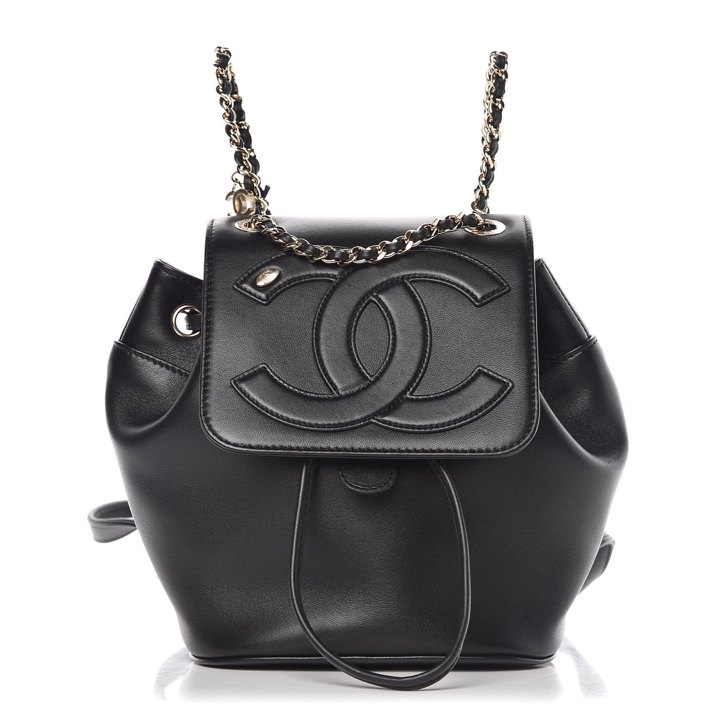 Lambskin CC Drawstring Backpack Black