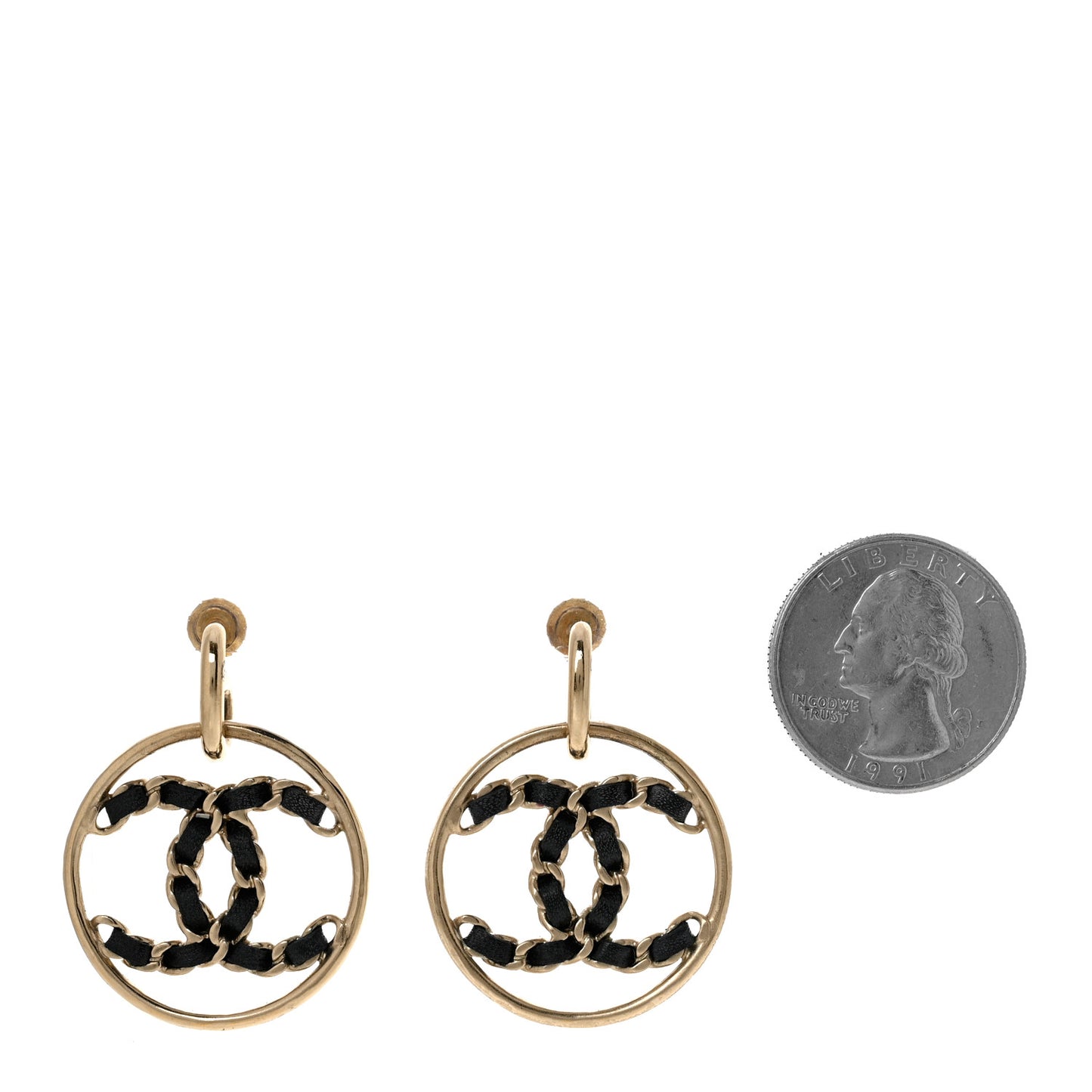 Lambskin High Society CC Round Drop Earrings Gold Black