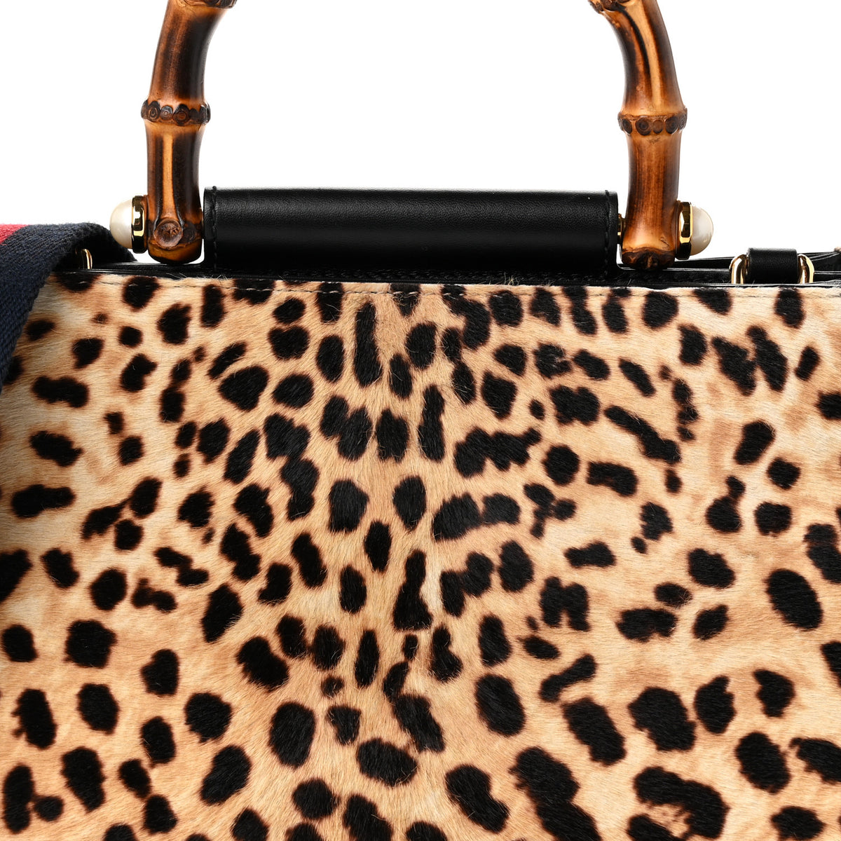Calf Hair Bamboo Web Leopard Print Mini Nymphaea Top Handle Bag