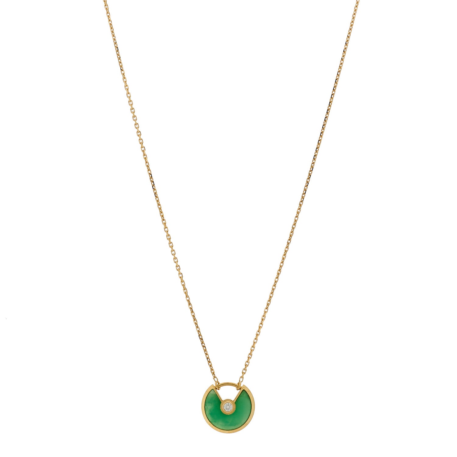 Cartier 18K Yellow Gold Diamond Chrysoprase XS Amulette de Cartier Pendant Necklace 1 of 5