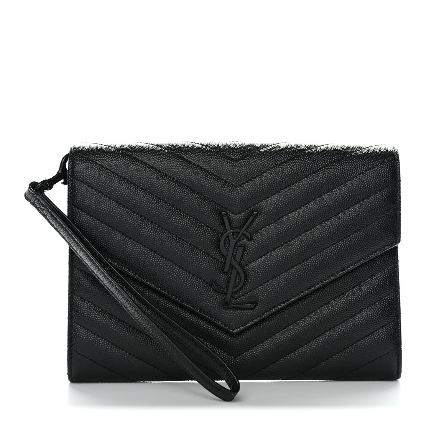 Grain De Poudre Matelasse Chevron Monogram Monochrome Envelope Clutch Black