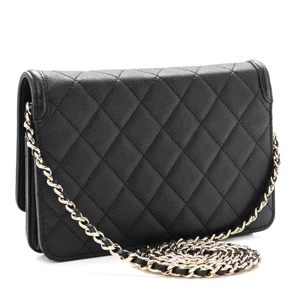 Chanel Caviar Quilted CC Filigree Wallet On Chain WOC Black 3 of 11