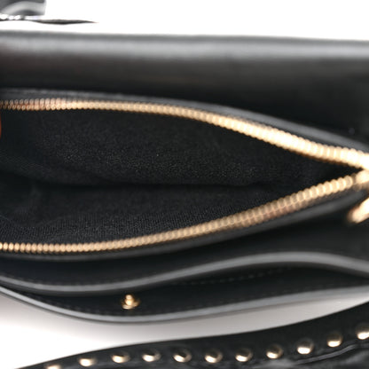 Valentino Garavani Calfskin Crystal Bead Embellished Mini Rockstud Love Story Ruffle Strap Bag Black 12 of 21