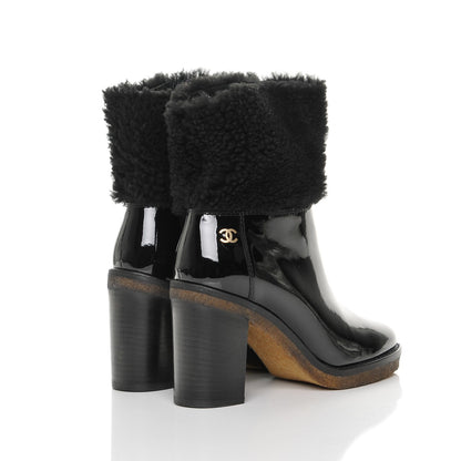 Chanel Patent Calfskin Shearling Short Boots 37 Black 4 of 7