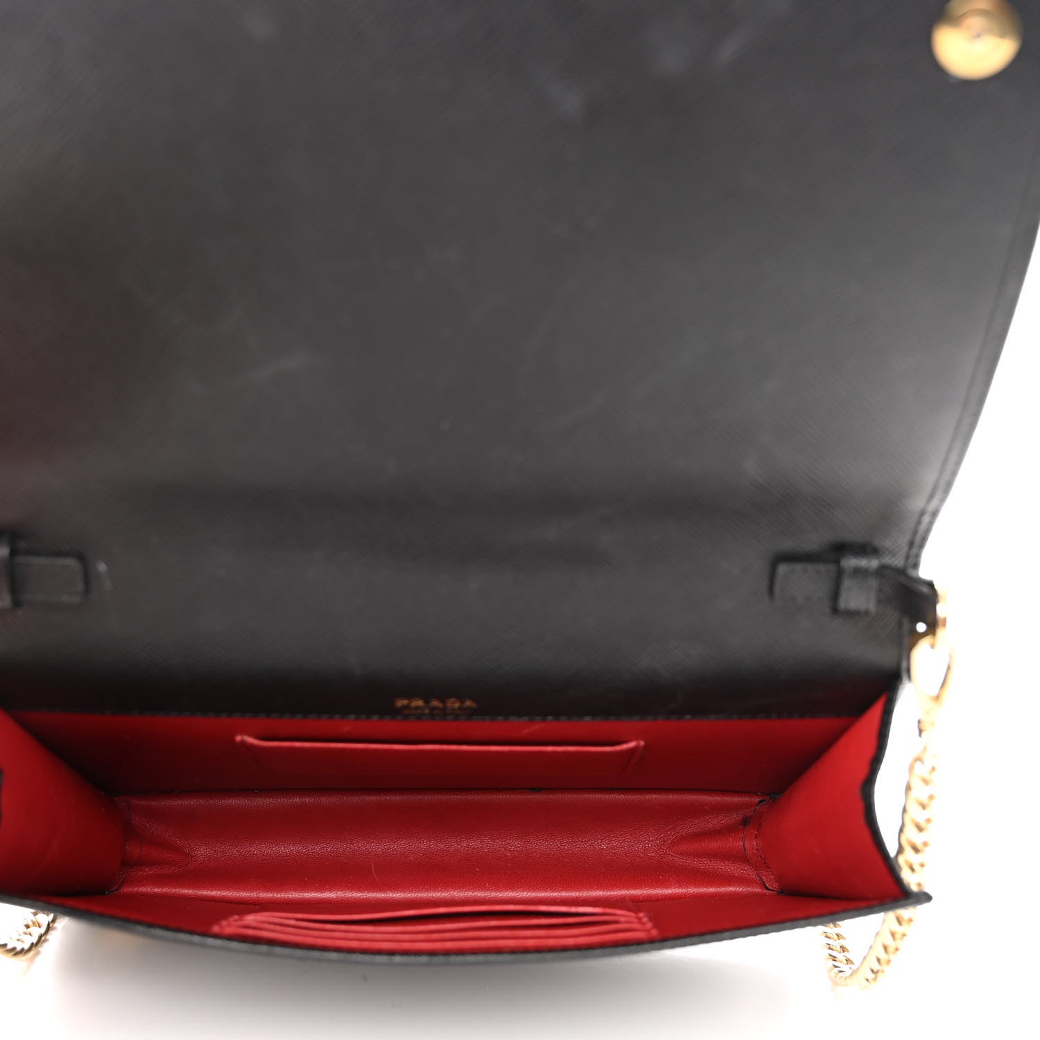 Prada Saffiano Lux Metal Logo Mini Chain Flap Crossbody Bag Black 6 of 13