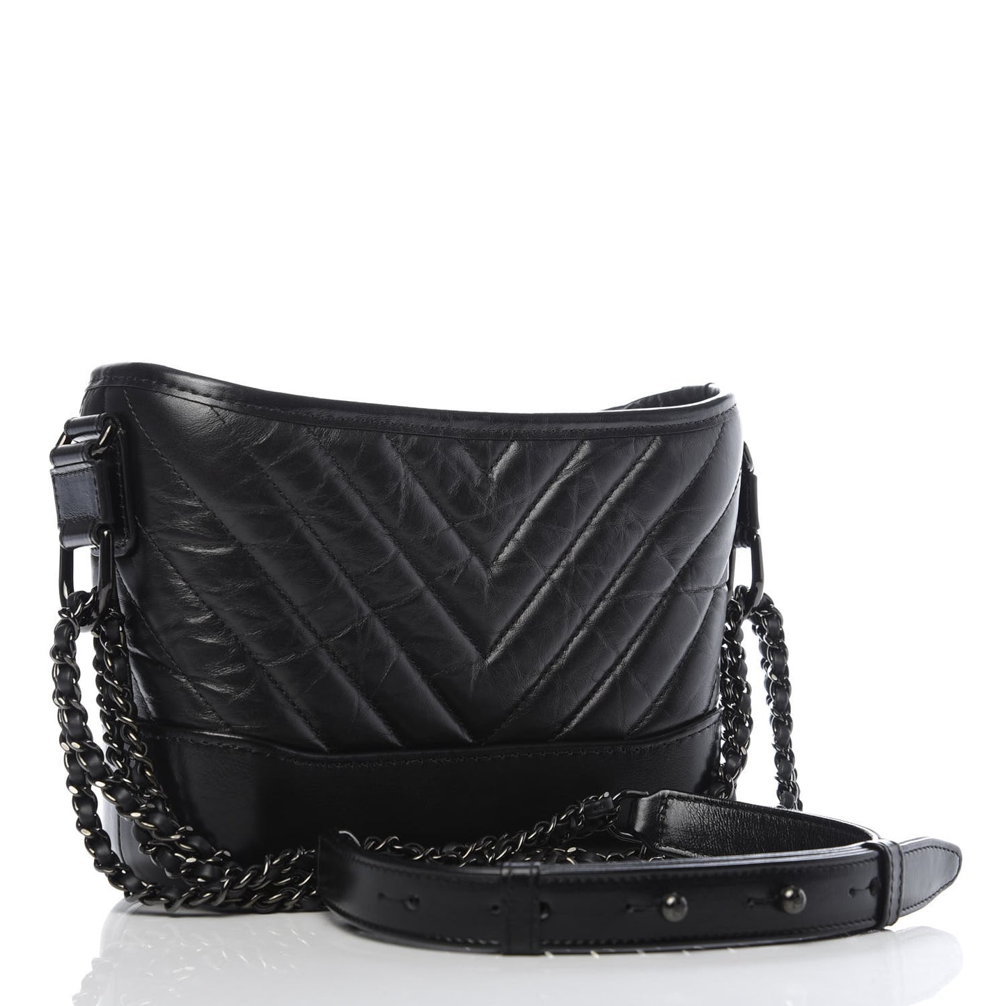 Aged Calfskin Chevron Quilted Small Gabrielle Hobo So Black