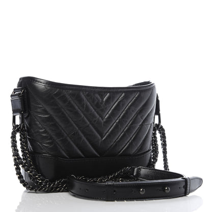 Chanel Aged Calfskin Chevron Quilted Small Gabrielle Hobo So Black 3 of 10
