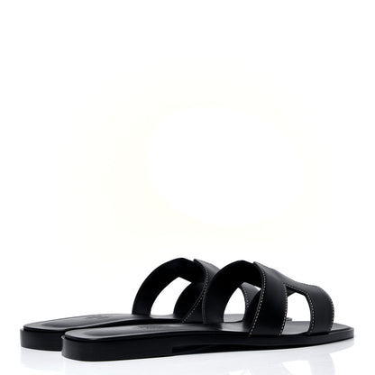 Hermes Box Calfskin Oran Sandals 38.5 Black 3 of 6