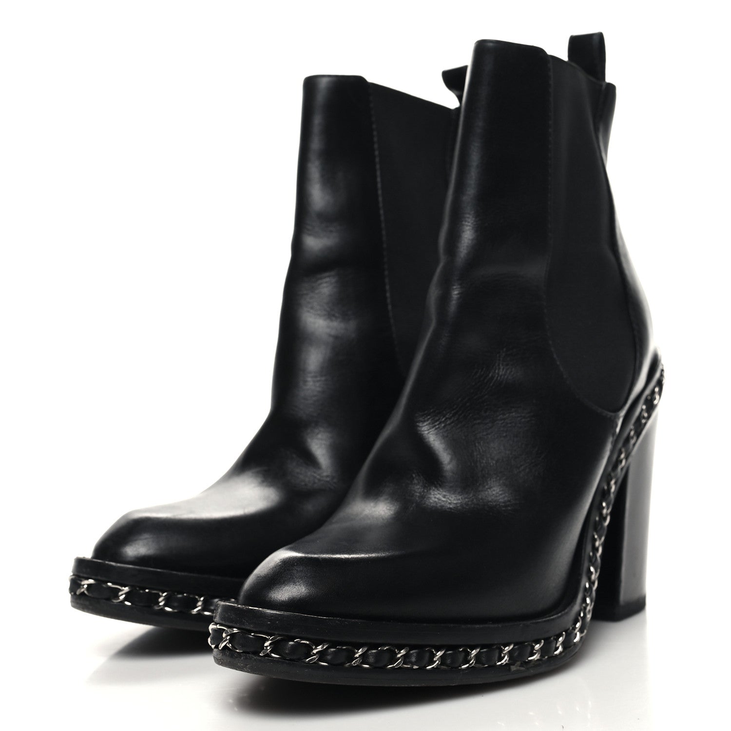 Chanel Calfskin Chain Around Elastic Boots 38 Black 3 of 9