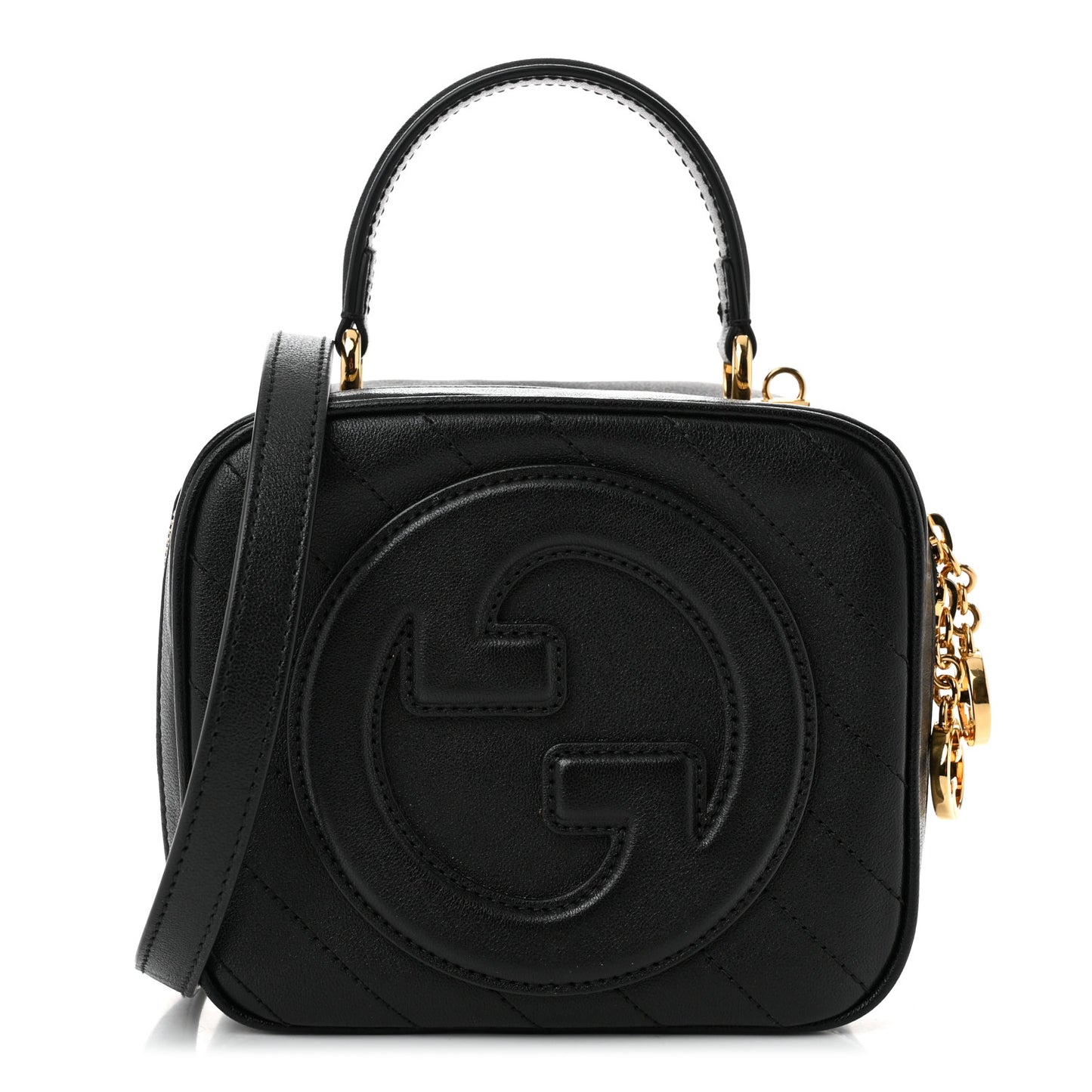 Sakai Be Green Calfskin Diagonal Stitched Blondie Top Handle Bag Black