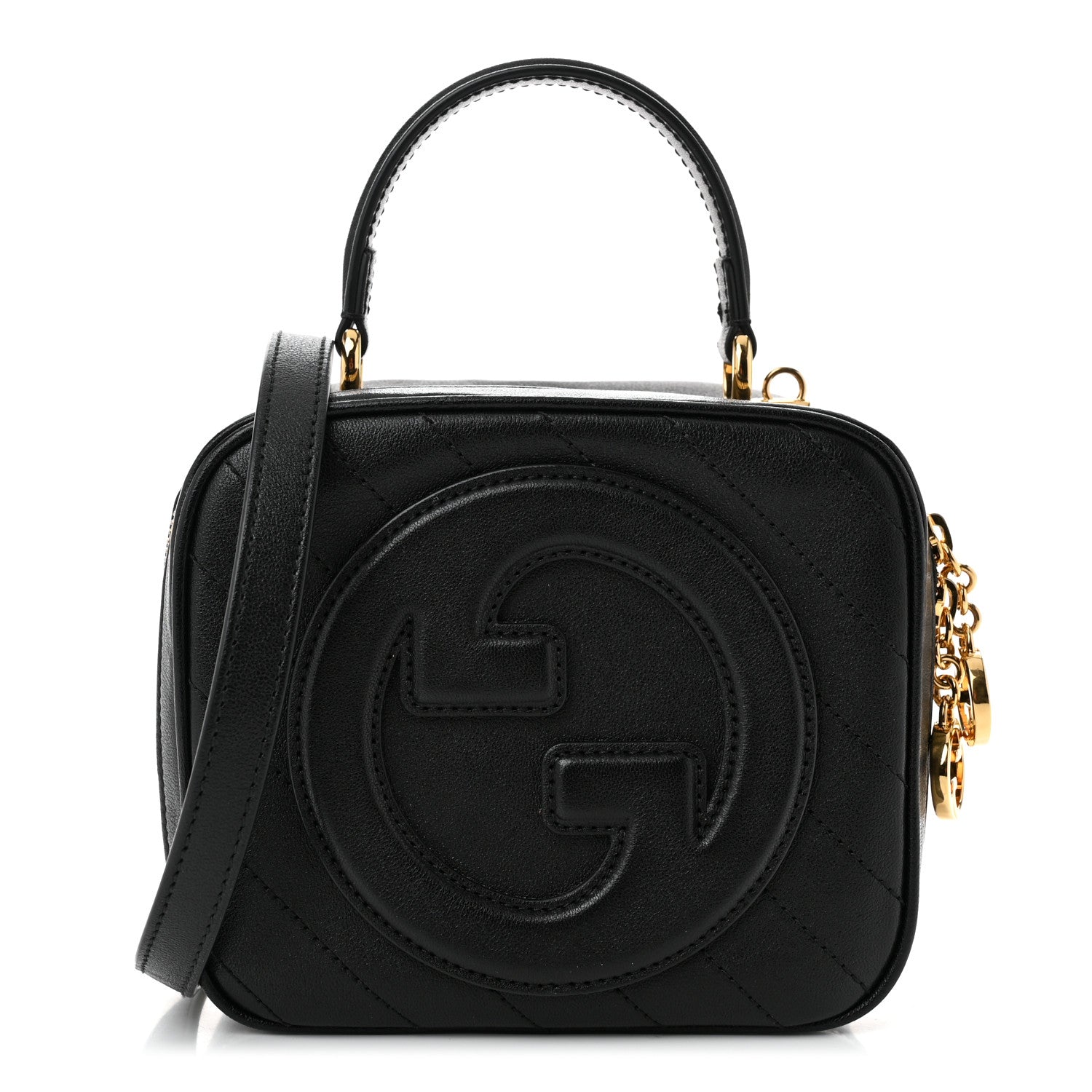 Gucci Sakai Be Green Calfskin Diagonal Stitched Blondie Top Handle Bag Black 1 of 11