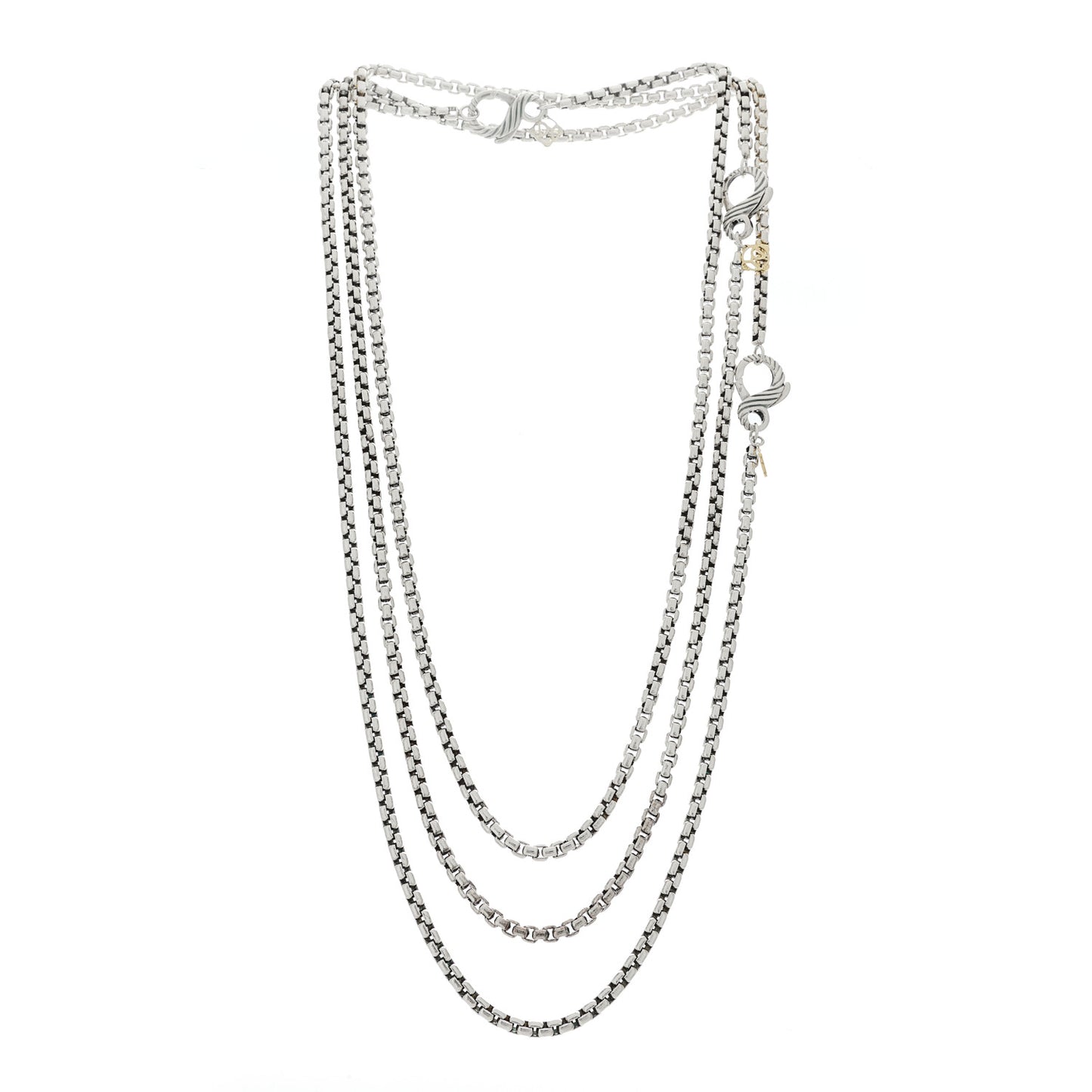 Sterling Silver 14K Yellow Gold Long Box Chain Necklace