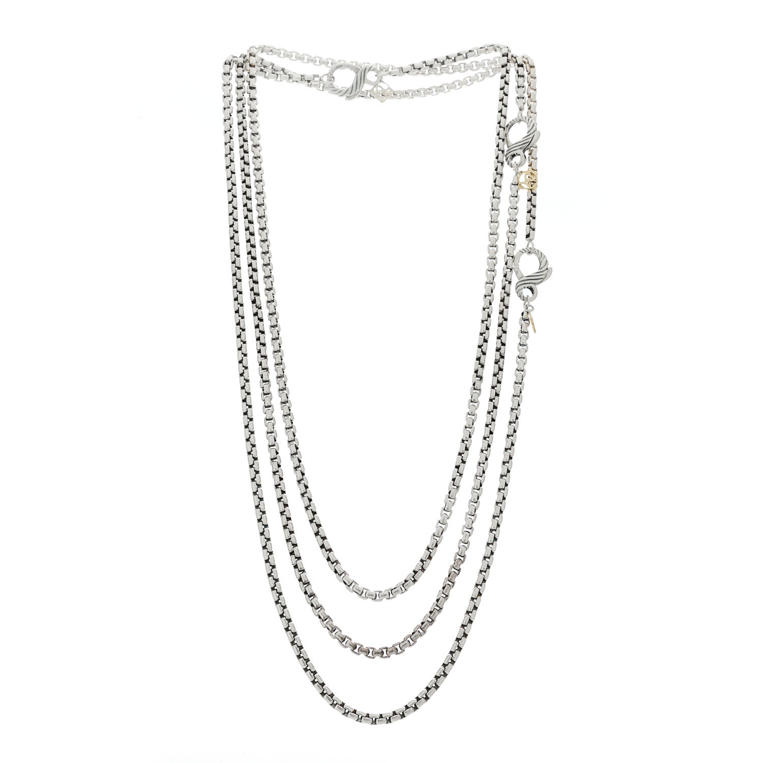 David Yurman Sterling Silver 14K Yellow Gold Long Box Chain Necklace 3 of 5