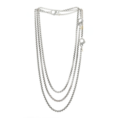 David Yurman Sterling Silver 14K Yellow Gold Long Box Chain Necklace 3 of 5